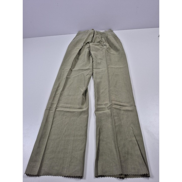 VTG Burberry London Dress Pants Men's 31x37 Biege Silk Wool Pleated Unhemmed USA